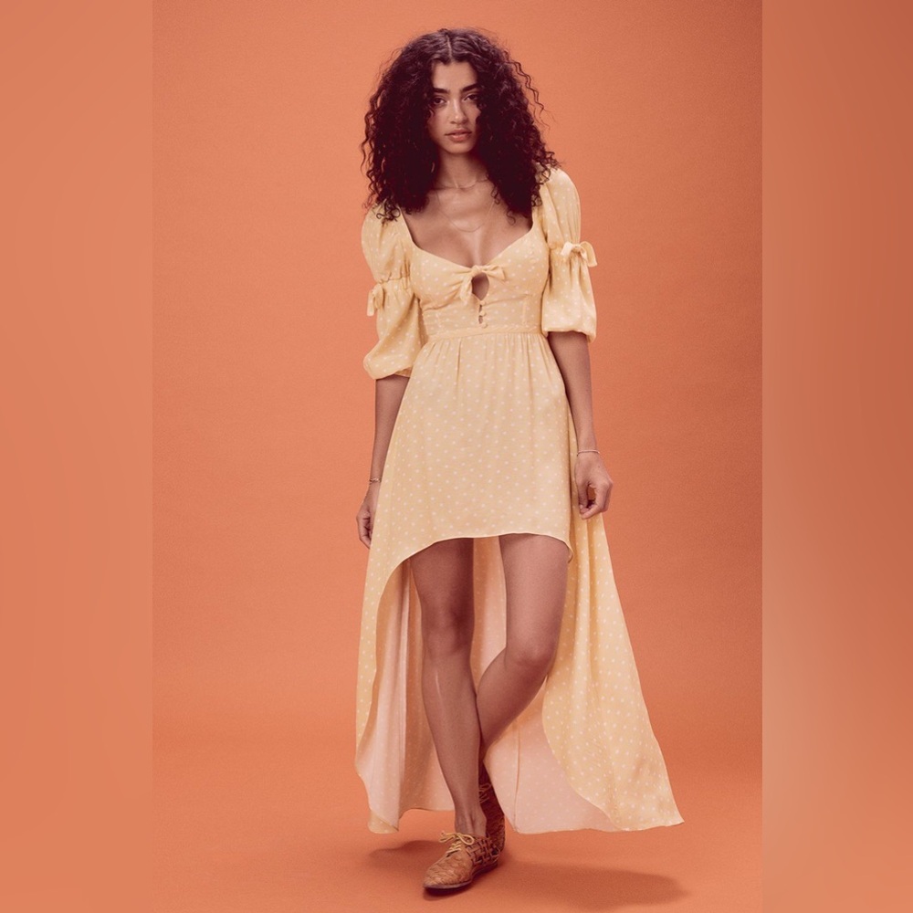 BNWOT For Love & Lemons Limoncello Dress - high low butter yellow polka dot - M